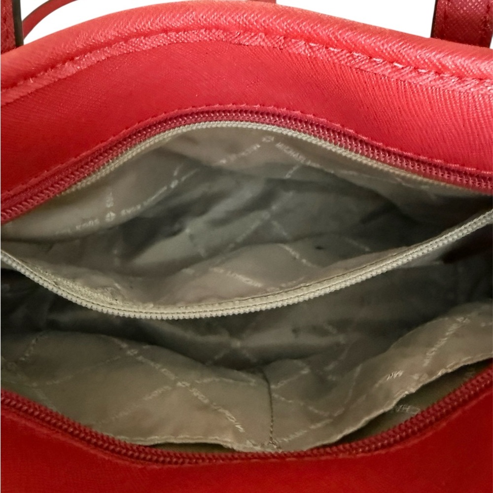 Michael Kors Jet Set Travel Signature Logo brown & red top zip small tote bag - Picture 10 of 15